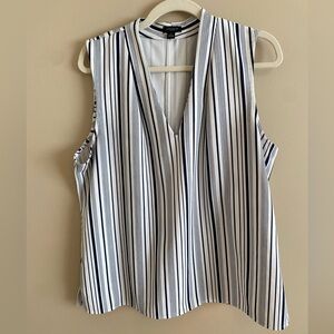 Ann Taylor Brand Sleeveless Navy & White Stripe Blouse - Size XL
